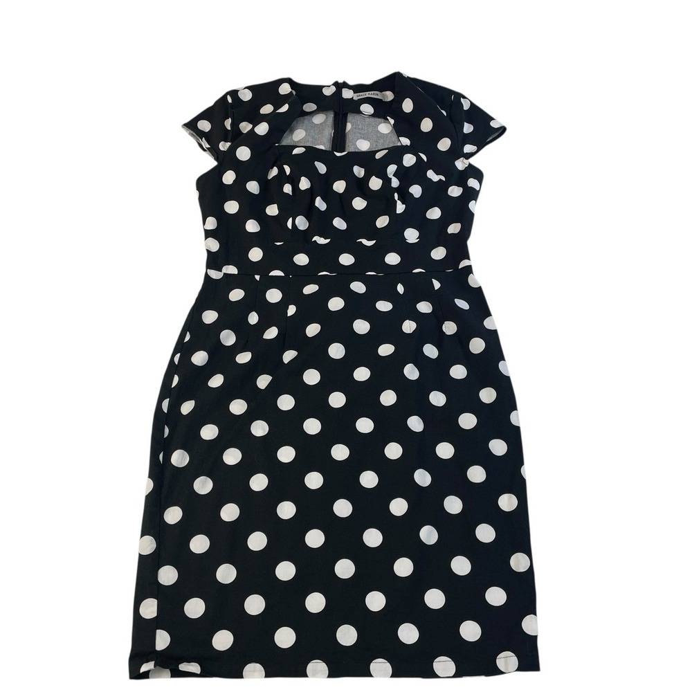 Grace Karin Black White Polka Dot Dress Size Large Cotton Stretch 50s Retro Midi